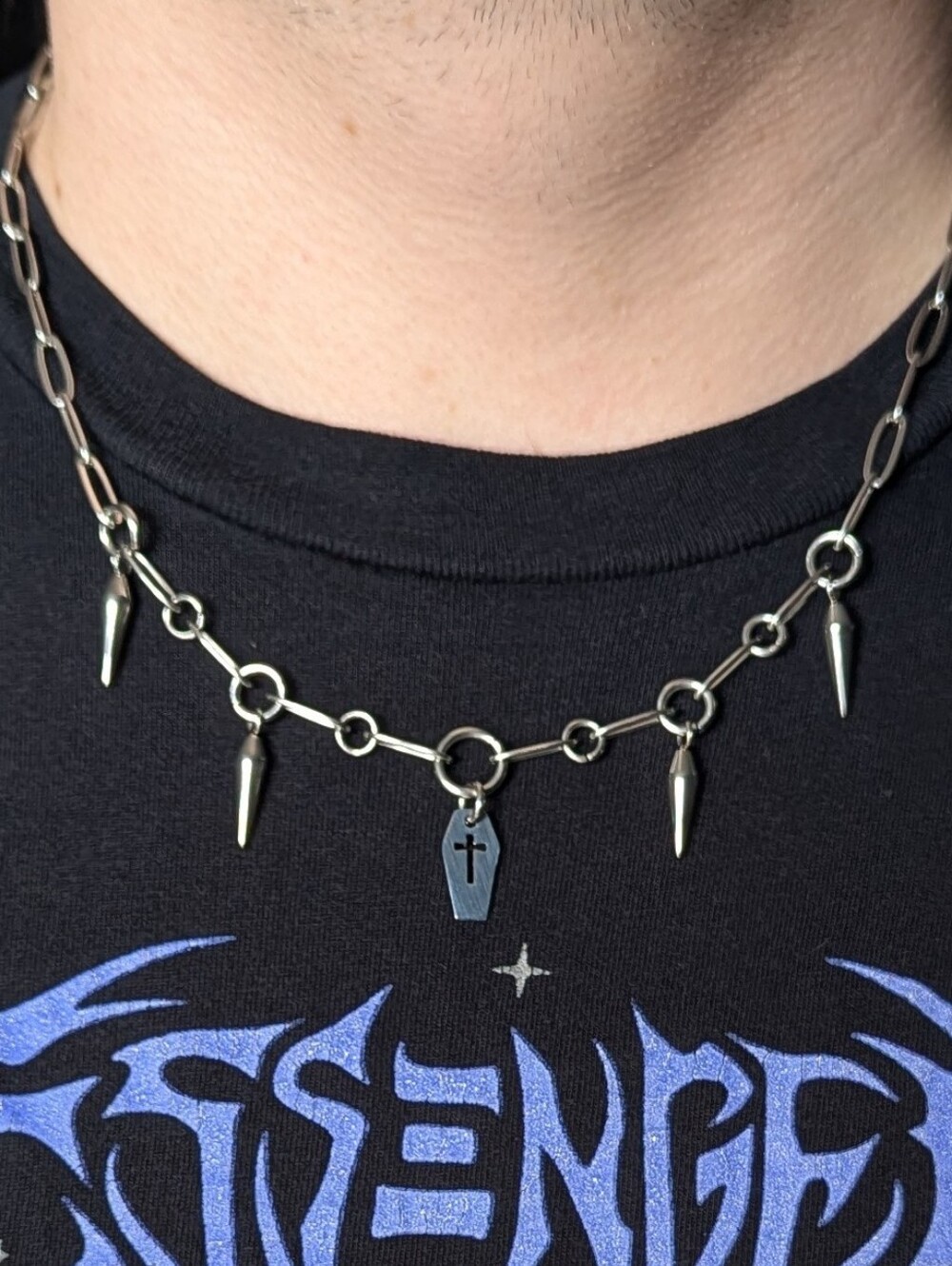 Stainless steel Chain Necklace with Coffin and Spikes